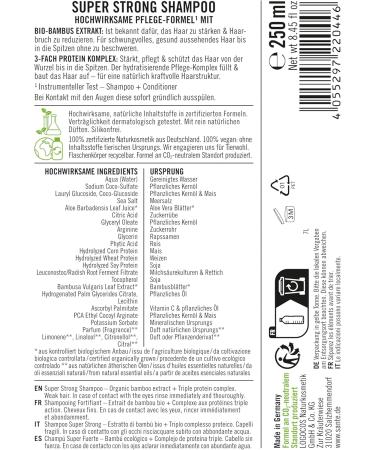SANTE Naturkosmetik Super Strong Shampoo with organic bamboo extract + triple layer protein complex - Vegan care shampoo with natural ingredients - Strengthens fragile and damaged hair - Buy Online on GoSupps.com