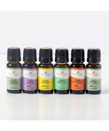 Plant Therapy Top 6 Organic Essential Oil Set - Lavender, Peppermint, Eucalyptus, Lemon, Tea Tree 100% Pure, USDA Organic, Natural Aromatherapy, Therapeutic Grade 10 mL (1/3 oz)