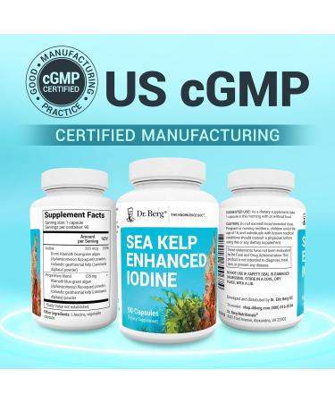 Dr. Berg Sea Kelp Enhanced Iodine - 200 mcg of Premium Iodine - Seaweed Blend Includes Klamath Blue-Green Algae & Sea Kelp - 90 Capsules Without Red Algae - Buy Online on GoSupps.com