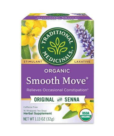 Traditional Medicinals Laxative Teas Organic Smooth Move Senna Stimulant Laxative Naturally Caffeine Free  Herbal Tea 16 Wrapped Tea Bags 1.13 oz (32 g)