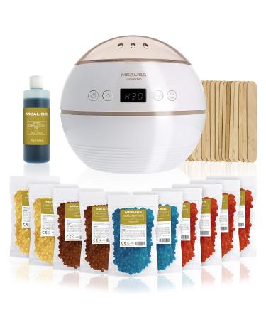 Wax warmer wax hair removal set mealiss scythe |1 kg professional wax pearls for 1 year Heisswachs epilation |Waxing kit complete: WachSerhitzer LCD display wax beans 20 wooden spatula care oil
