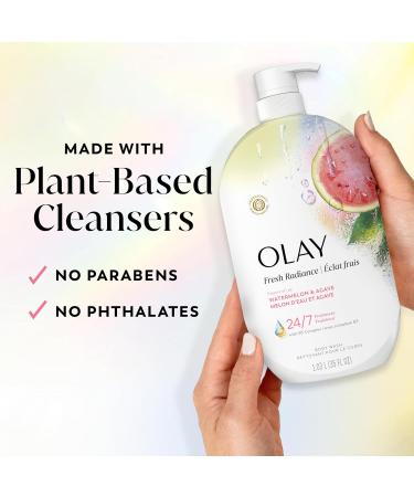 Olay Body Wash for Women Fresh Radiance 24/7 Skin-Loving Freshness Visibly Radiant Plant Based Cleansers Vitamin B3 & Antioxidant Blend For All Skin Types Watermelon & Agave Scent 35 fl oz - Buy Online on GoSupps.com