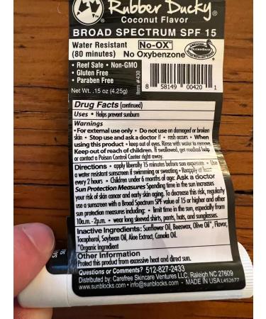 Rubber Ducky Lip Balm SPF 15 - Vegan Broad Spectrum Lip Sunscreen Water Resistant Coconut Flavor | Moisturizing Vitamin E | 3 Pack - Buy Online on GoSupps.com