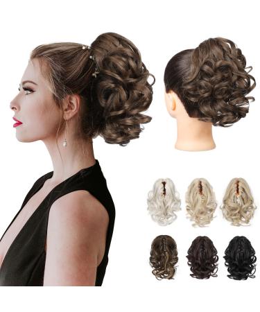 REECHO Ponytail Extension 9" Short Curly Wavy Claw Clip Pony tails Hair Extensions HP001 Hairpieces for Women - Ginger Brown