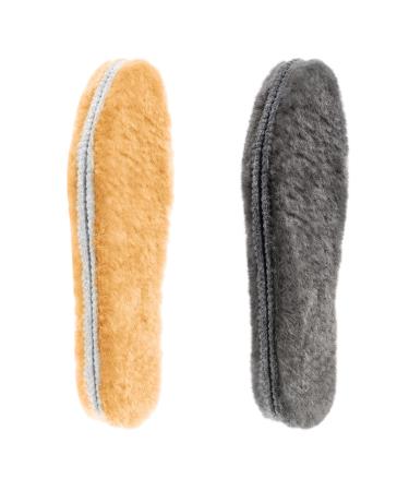 LARGERED 2 Pairs Sheepskin Insoles 17MM Thick Winter Warm Wool Insole Fluffy Fleece Inserts Lambswool Replacement Soles for Men and Women Boots Shoes Slippers Cream+Grey EU45/12US 14 Women/12 Men Cream & Grey