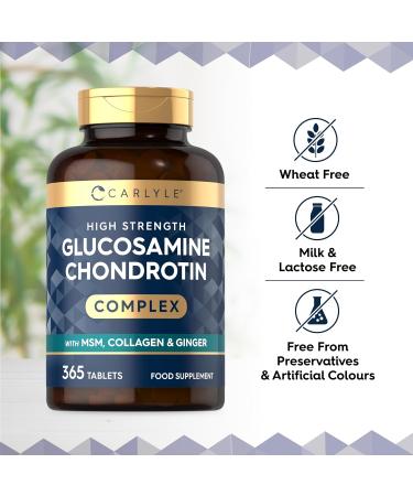 Glucosamine and Chrondroitin High Strength Complex | 365 Tablets | with MSM Collagen and Ginger | by Carlyle - Buy Online on GoSupps.com