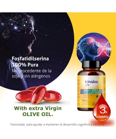 NEURO 125 | Phosphatidylserine 125 MG | 120 Capsules | Virgin Olive Oil | Soy Free | 3x Absorption | High Concentration | Magnesium Stearate Free | NO GMO | PS | - Buy Online on GoSupps.com