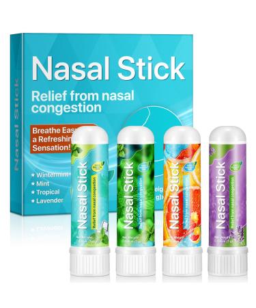 Ruduwu 4 Pack Nasal Stick Nasal Inhaler Stick Nose Inhaler Boost Energy Set Inhaler Sinus & Congestion Relief Daily Relaxation Stress Relief Pure Natural Ingredients