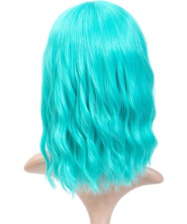 Faelbaty Short Bob Wavy Wig with Air Bangs - Synthetic Cosplay Wig for Women, Mint Green Halloween Costume - Buy Online on GoSupps.com