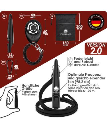 Weidebach 2.0 Dog Whistle - Improved Tone & Clicker Set for Effective Recall Training - 2 Black Pieces Treat & E-book Included - Buy Online on GoSupps.com