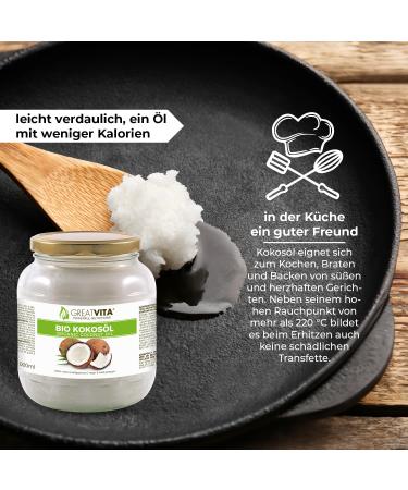 GreatVita Organic Virgin Coconut Oil 1000ml - Premium Glass Jar for Cooking Baking Skin & Hair Care - Buy Online on GoSupps.com