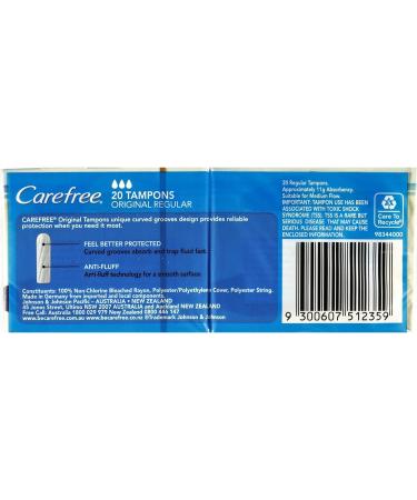 Carefree Original Tampons Regular 20 Pack - Get Comfortable Protection - Buy Online on GoSupps.com