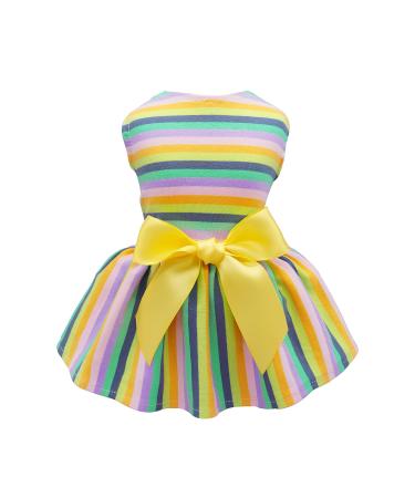 Fitwarm 100% Cotton Dog Dresses Pet Clothes for Doggie Striped Dress Cat Vest Puppy Shirts Colorful Rainbow Green Medium Medium Green