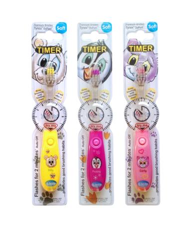 Children's Toothbrush with Flashing Timer - Pack of 3 (Club Cutie - Girls)
