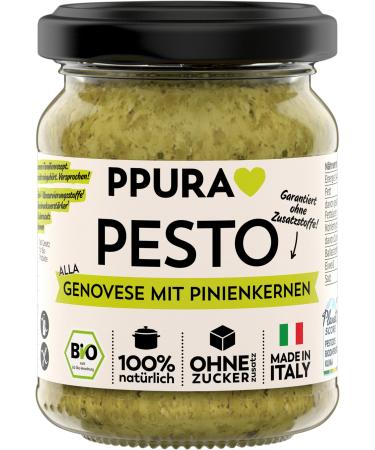 PPURA PPURA Bio Pesto alla Genovese Pasta Sauce with Pine Nuts Basil Parmigiano Reg. Peccorino & Nat. Extra Olive Oil | Green Pesto Made in Italy | 100% Natural without Additives | Glass