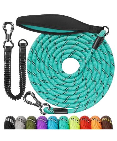 Aystkniet Bungee drag line for dogs 3m 5m 10m 15m 20m 30m shock -absorbing dog leash with padded handle reflective threads lockable hook for medium large dog 30m 8mm turkis - Buy Online on GoSupps.com