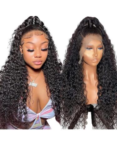 Curly Lace Front Wigs Human Hair Wig 20 Inch 180 Density 13X4 Water Wave HD Glueless Lace Wig Human Hair Pre Plucked With Baby Hair Brazilian 100% Virgin Human Hair Natural Color Can Be Dyed 20 Inch Water Wave HD Lace Wig