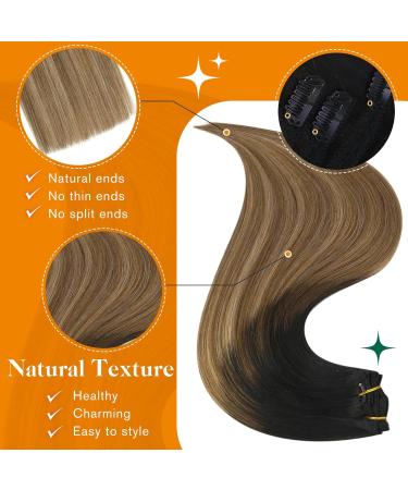 Easyouth Clip-In Extensions | Real Hair Balayage 16 Inch 120g Medium Brown & Honey Blond | Remy Clip-Ins #1B/6/27 - 7PCs - Buy Online on GoSupps.com