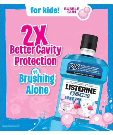 Listerine Smart Rinse Bubble Gum Kids Mouthwash Anticavity Fluoride Rinse Alcohol-Free 500 ml. - Buy Online on GoSupps.com