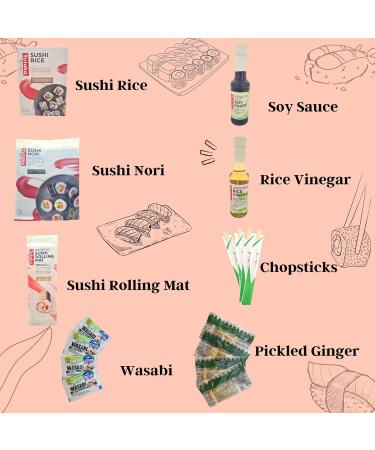 Sushi Kit Sushi Making Kit for DIY Sushi at Home contains Sushi Rice Rice Vinegar Soya Sauce Rolling Mat Wasabi Pickled Ginger Nori and Chopsticks - Complete Set - Buy Online on GoSupps.com