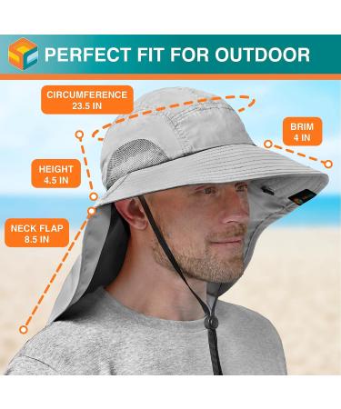 SUN CUBE Wide Brim Sun Hat with Neck Flap UPF50+ for Men Women - Light Grey - Buy Online on GoSupps.com