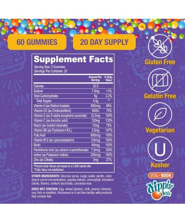 Dippin' Dots - Multivitamin Gummies for Adults - Gummy Vitamins with Vitamin A B6 C D3 E & Folic Acid - Vegetarian Non-GMO Gluten-Free (60 Count) 60 Count (Pack of 1) - Buy Online on GoSupps.com