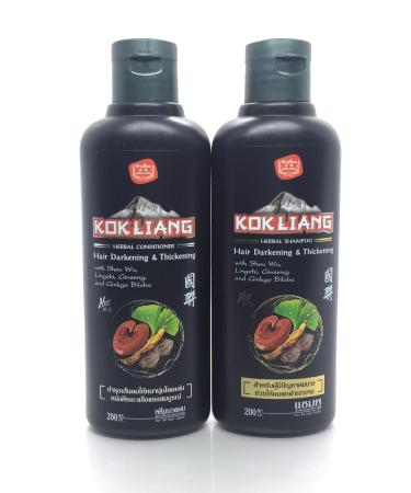 New Kokliang Hair Herbal Black Natural Darkening Thickening Shampoo 200 ml. & Conditioner 200 ml. by jawnoy