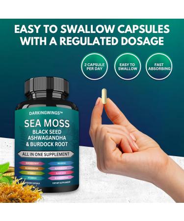 Sea Moss Advanced - Sea Moss 3000mg Black Seed Oil 2000mg Ashwagandha 1000MG Bladderwrack 1000MG Burdock 100MG & Vitamin C Vitamin D3 For Skin Hair Supplements |Man & Women| 30 Days Supply Capsules - Buy Online on GoSupps.com