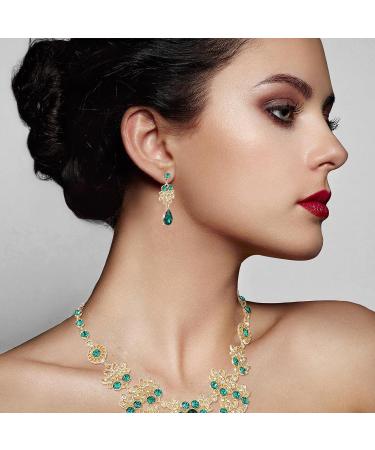 Baroque Bridal Jewelry Set: Tiara, Earrings & Necklace Wedding Rhinestone Crystal Crown Headband for Bride Women Girls (Green) - Buy Online on GoSupps.com