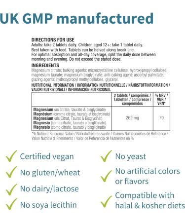 Igennus Advanced Triple Magnesium Complex Fully Reacted & Chelated Glycinate Taurate & Citrate Clean Label High Bioavailability & Absorption 180 Tablets Vegan Non-Buffered 180 Count (Pack of 1) - Buy Online on GoSupps.com