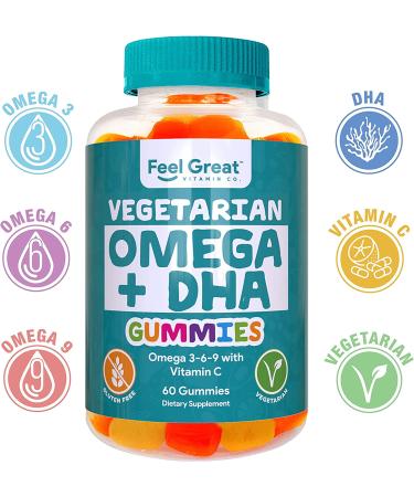 Feel Great Vitamin Co. DHA & Omega Gummies | Vegetarian | Vitamin C, Chia, Omega 3 6 9 | Supports Brain, Immune, Prenatal Functions | 60 Count - Buy Online on GoSupps.com