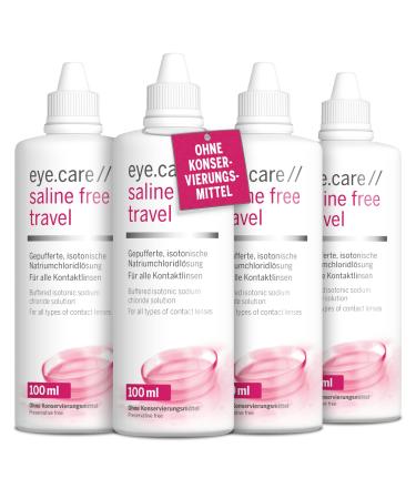 Eye.care pH-neutral saline solution for contact lenses-without conservation-4er Travel-Pack Isotonic saline Free Solution for hard and soft contact lenses for sensitive eyes 400 ml (400)