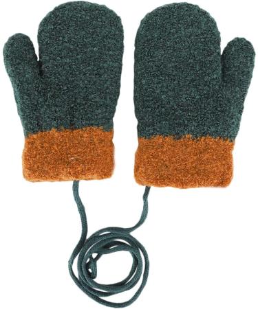RUIXIA Kids Winter Knitted Gloves - Cute Cartoon Bear Hang Neck Mittens - Newborn Baby Warm Thicken Cashmere with Rope - Deep Green - Buy Online on GoSupps.com