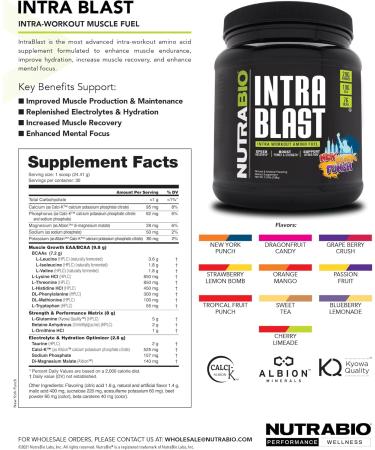 NutraBio Intra Blast Bcaa Powder Amino Acid Supplement Electrolyte & Hydration Blend Intra Pre Workout & Muscle Recovery 20g Eaa Amino Acids Powder 5g Glutamine- Dragonfruit Candy 30 Serving Dragon Fruit Candy - Buy Online on GoSupps.com