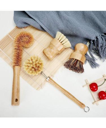 4 Pieces Bamboo Scrub Brush Eco-Friendly Kitchen Cleaning Brush Set Mini Pot Brush Natural Bamboo Dish Scrubber with Bamboo Handle for Kitchen Cleaning Dishes Pots Pans - Buy Online on GoSupps.com