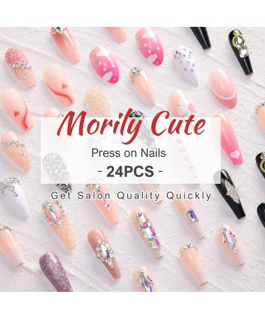 Morily Orange French Tip Press on Fake Nails - 24Pcs Short Square Clear Pink Acrylic Yellow False Nails for Women - Buy Online on GoSupps.com