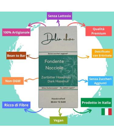 Dalia Choc - PREMIUM Chocolate Bars 70 gr | No added sugar - sweetened with erythritol | Made in Italy | BEAN TO BAR (Fondente - Hazelnuts) - Buy Online on GoSupps.com