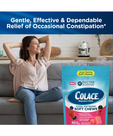 Colace Stool Softener Soft Chews Gentle Constipation Relief No.1 Doctor Recommended Stool Softener Brand 42 Mixed Berry Chews 42 Count (Pack of 1) - Buy Online on GoSupps.com