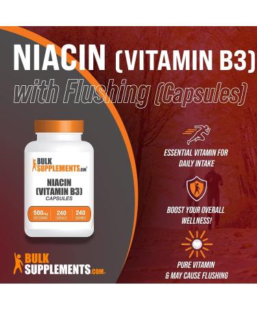 BulkSupplements Niacin Capsules 500mg - Vitamin B3 Supplement with Flushing - Nicotinic Acid - 240-Day Supply (240 Capsules) - Buy Online on GoSupps.com