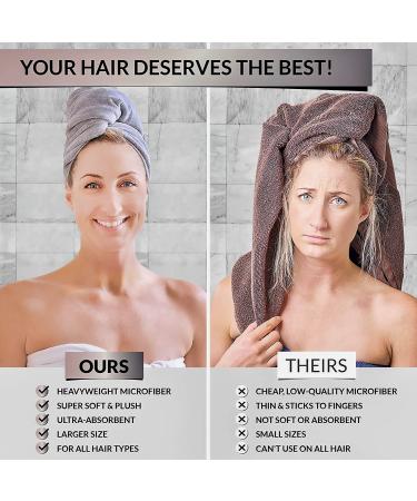 Luxe Beauty Essentials Microfiber Hair Towel - Absorbent Plush Towel for Women with Curly, Long, Thick Hair - 20x40 Grey - Buy Online on GoSupps.com
