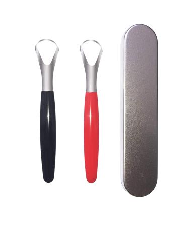 Stainless Steel Tongue Scraper Cleaner Fresh Breath Tongue Scrapers Medical Grade Metal Tongue Scraping Cleaner with Carrying Case for Oral Care Better Dental Hygiene (Pack of 2)