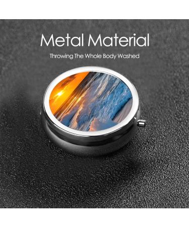 Beach Sunset Round Pill Box | 3 Compartment Portable Travel Medicine Organizer | Mini Decorative Vitamin Holder - Buy Online on GoSupps.com