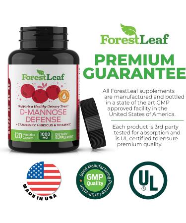 ForestLeaf D-Mannose Defense 1000mg with Cranberry, Hibiscus & Vitamin C - Urinary Tract Support - 120 Veggie Capsules - Buy Online on GoSupps.com