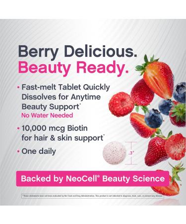 NeoCell Biotin 10000mcg Fast Dissolve Tablets | 180 Count | for Women and Men | Berry Flavor Supplement | Hair Skin and Nails - Buy Online on GoSupps.com