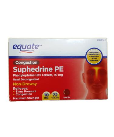 Equate Nasal Decongestant Suphedrine PE Phenylephrine HCl 10mg 72ct