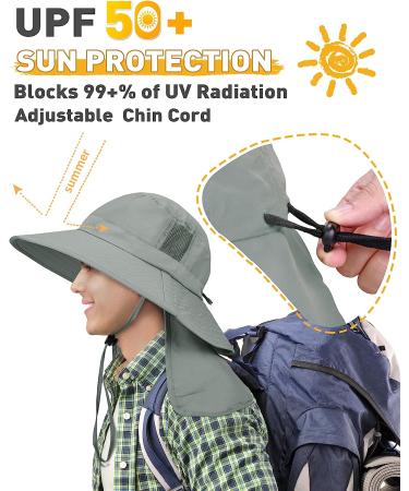 Men's Wide Brim Sun Hat with Neck Flap - Grey | Outdoor Fishing Safari Cap - Buy Online on GoSupps.com