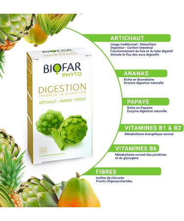 BIOFAR Phyto Digestion - Fresh concentrated extracts: Artichoke Pineapple Papaya Fructo-Oligosaccharides Inulin - No Sugars or Artificial Coloring - Pack of 24 Effervescent Tablets - Buy Online on GoSupps.com