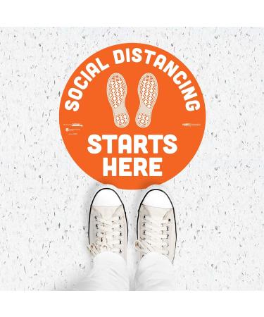 BeSafe Messaging Social Distancing Starts Here - 6 Pack 30.5 cm Round Repositionable Vinyl Footprint Stickers UL 410 Certified Non-Slip Ideal for Commercial & School Use - Buy Online on GoSupps.com