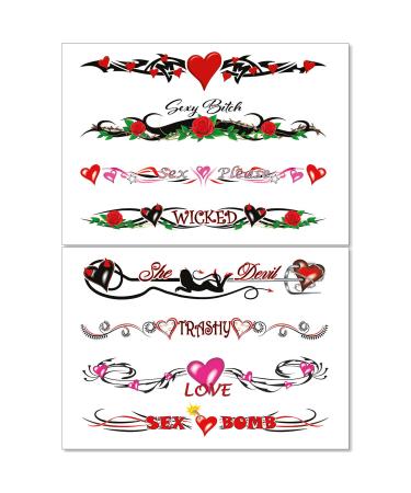 8 Large Sexy Naughty Temporary Tattoos for Women Ladies - Adult Fun for Lower Back Legs Arms Stomach