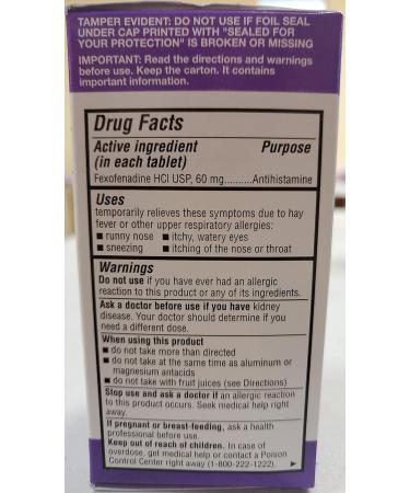 Dr. Reddy's Fexofenadine Hydrochloride 60mg Tablets - 100 Count Allergy Relief - Buy Online on GoSupps.com